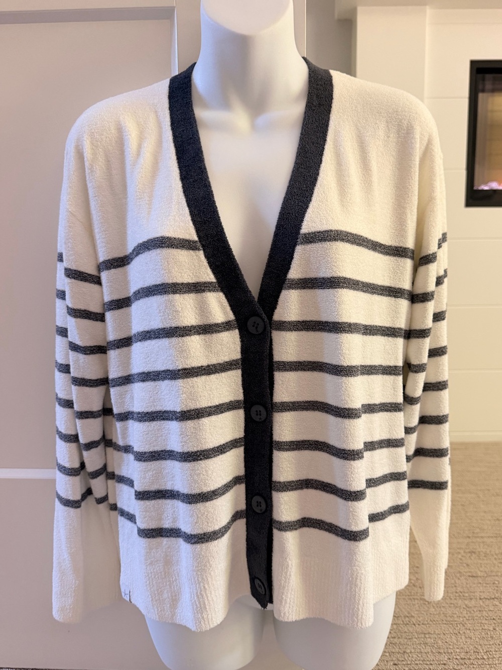 BAREFOOT DREAMS Cozy Striped Luxe Soft Cardigan Sweater Sz S NWT $165!!